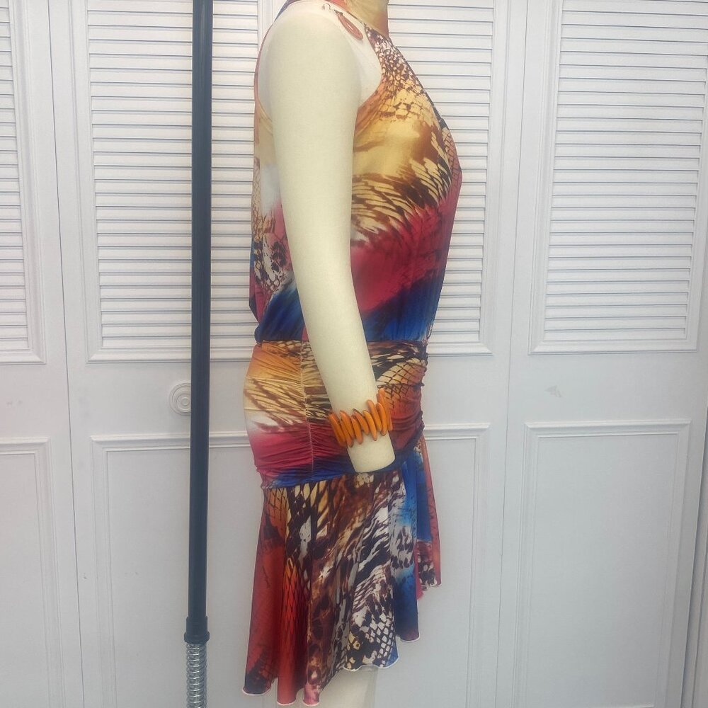 Dance America 1920 Style Flapper Dress , Orange Multicolor print full skirt - Picture 4 of 11